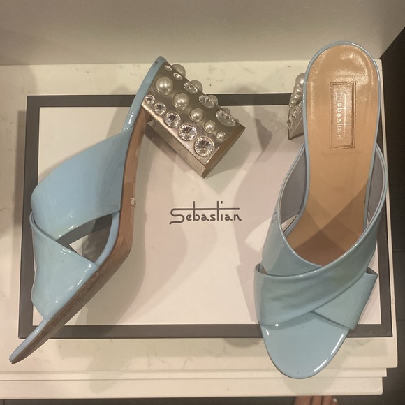 Sebastian Vernice Heels Size 41 Powder Blue with Pearl and Diamond Heels
